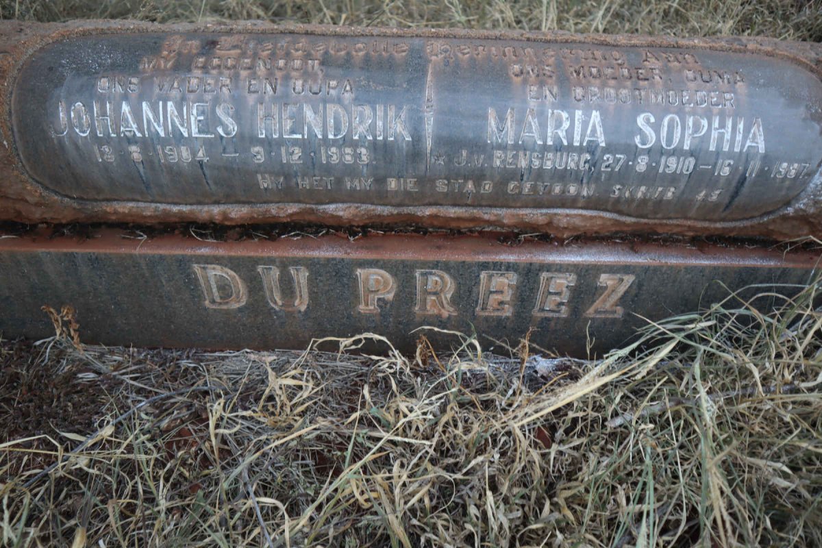 PREEZ Johannes Hendrik, du 1904-1983 &amp; Maria Sophia J.V. RENSBURG 1910-1987