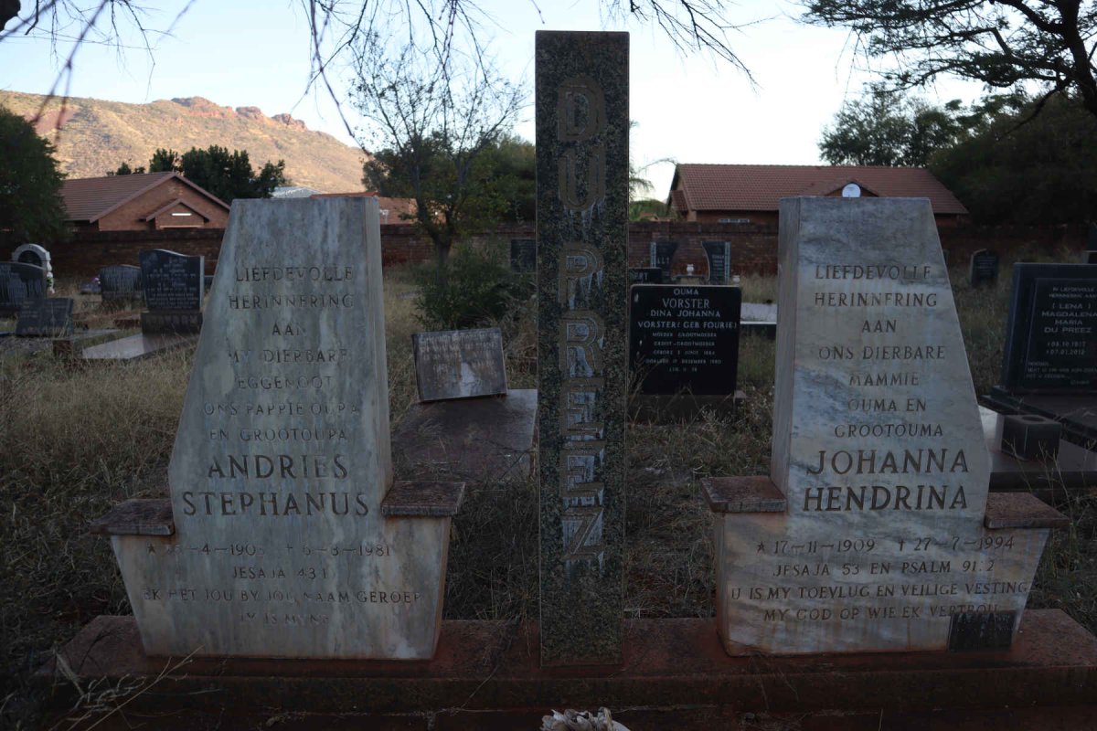 PREEZ Andries Stephanus, du 1903-1981 &amp; Johanna Hendrina 1909-1994 :: BRANDON Isabel 1947-2007