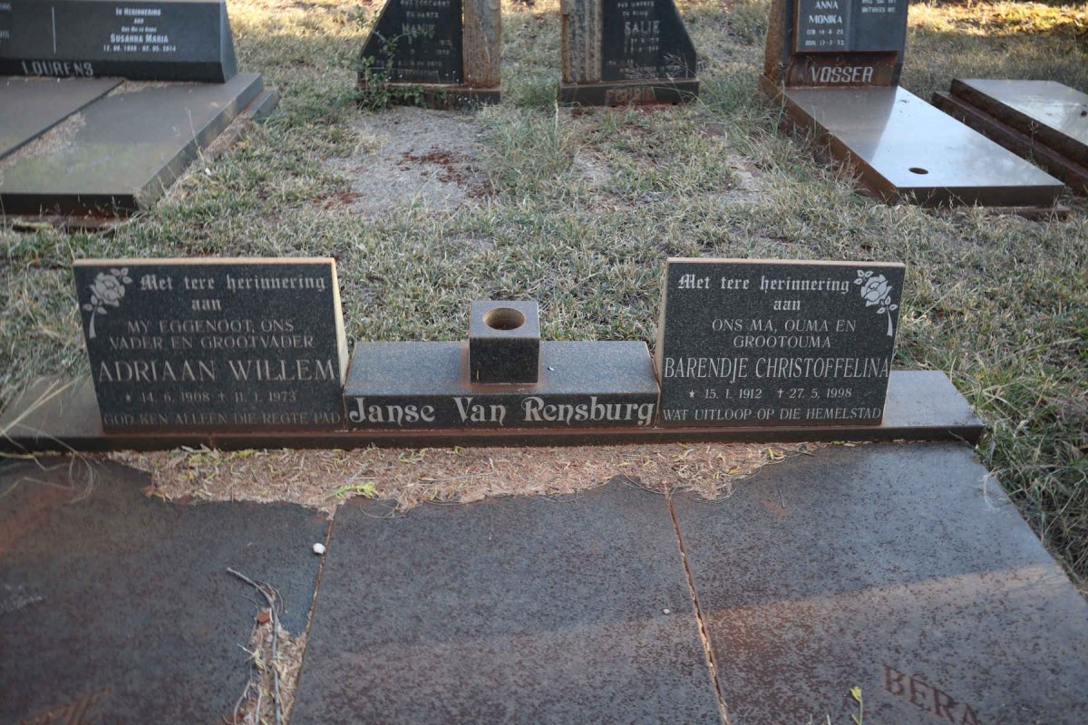 RENSBURG Adriaan Willem, Janse van 1908-1973 &amp; Barendje Christoffelina 1912-1998