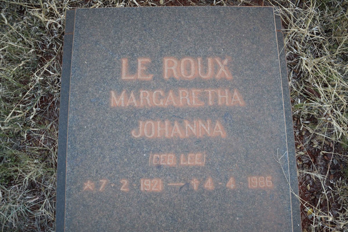 ROUX Margaretha Johanna, le nee LEE 1921-1986