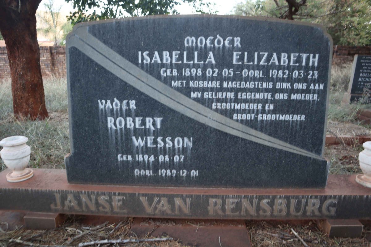 RENSBURG Robert Wesson, Janse van 1894-1989 &amp; Isabella Elizabeth 1898-1982