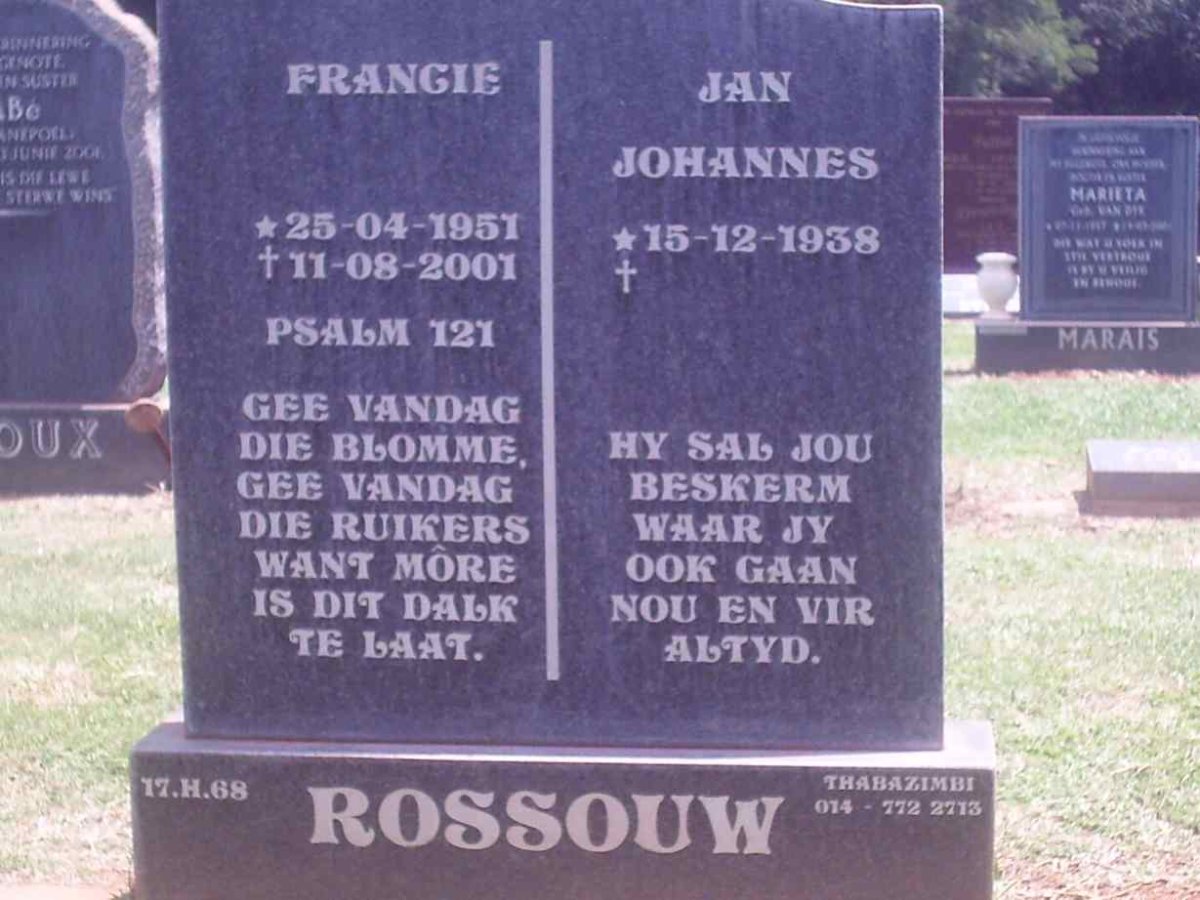 ROSSOUW Jan Johannes 1938- &amp; Francie 1951-2001
