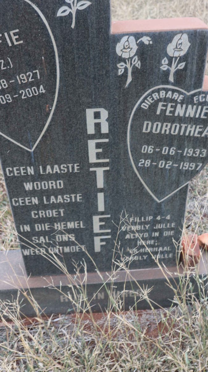 RETIEF Loffie 1927-2004 &amp; Fennie Dorothea 1933-1997