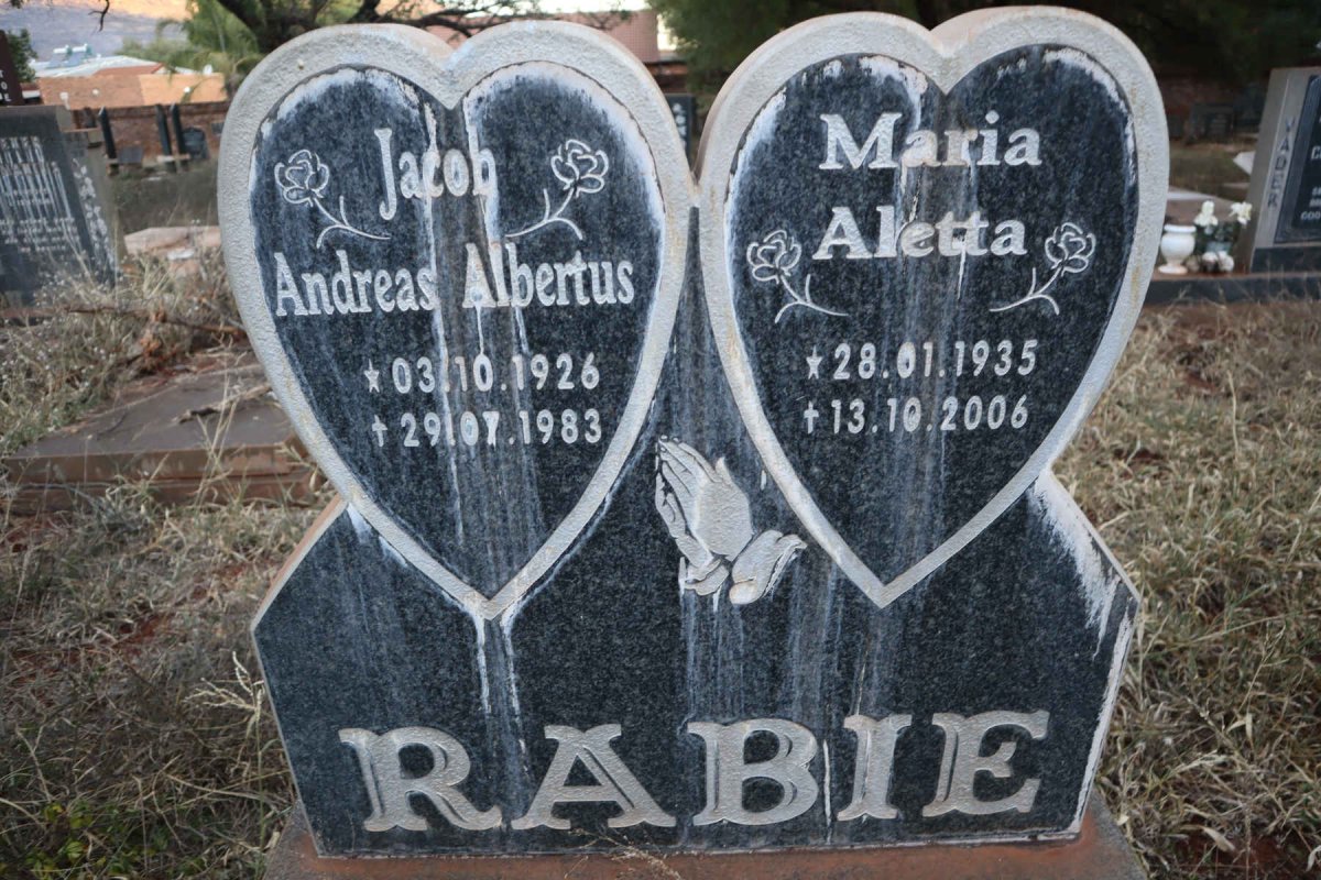 RABIE Jacob Andreas Albertus 1926-1983 &amp; Maria Aletta 1935-2006