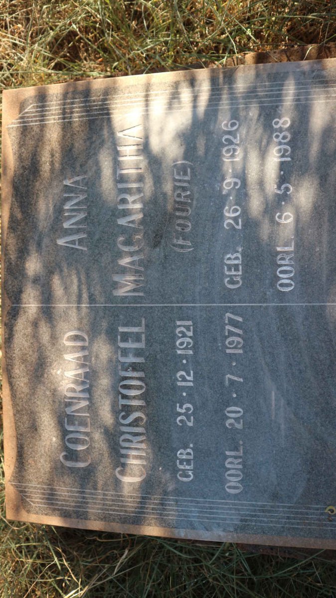 SCHEEPERS Coenraad Christoffel 1921-1977 &amp; Anna Magaritha FOURIE 1926-1988