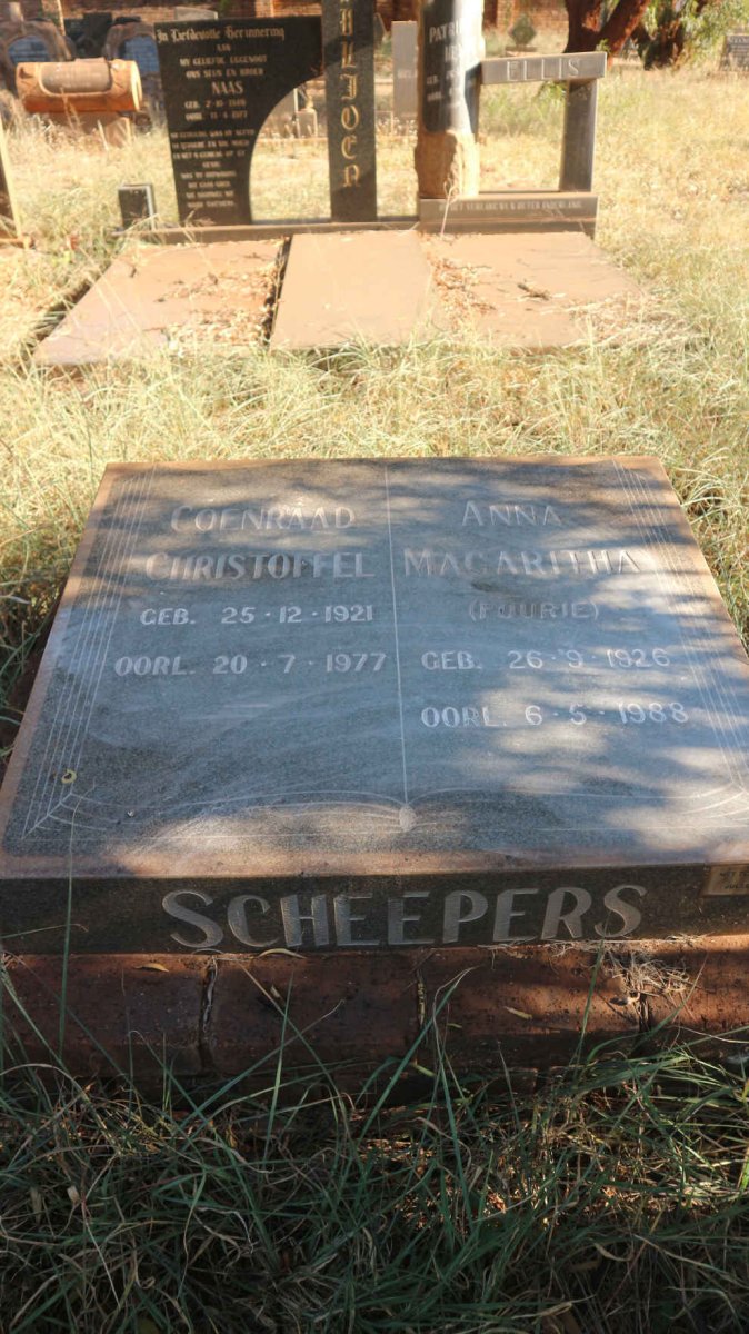SCHEEPERS Coenraad Christoffel 1921-1977 &amp; Anna Magaritha FOURIE 1926-1988
