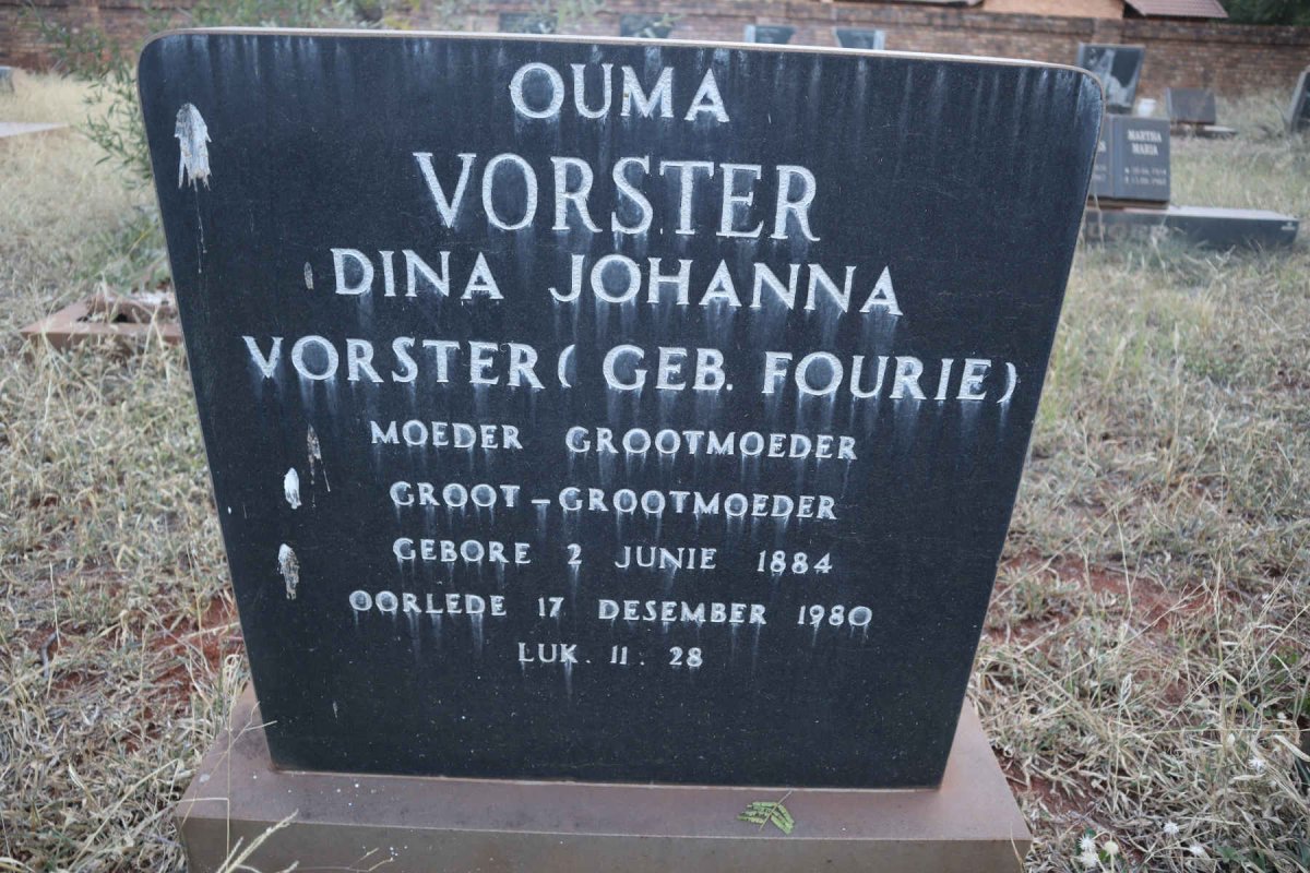 VORSTER Dina Johanna nee FOURIE 1884-1980