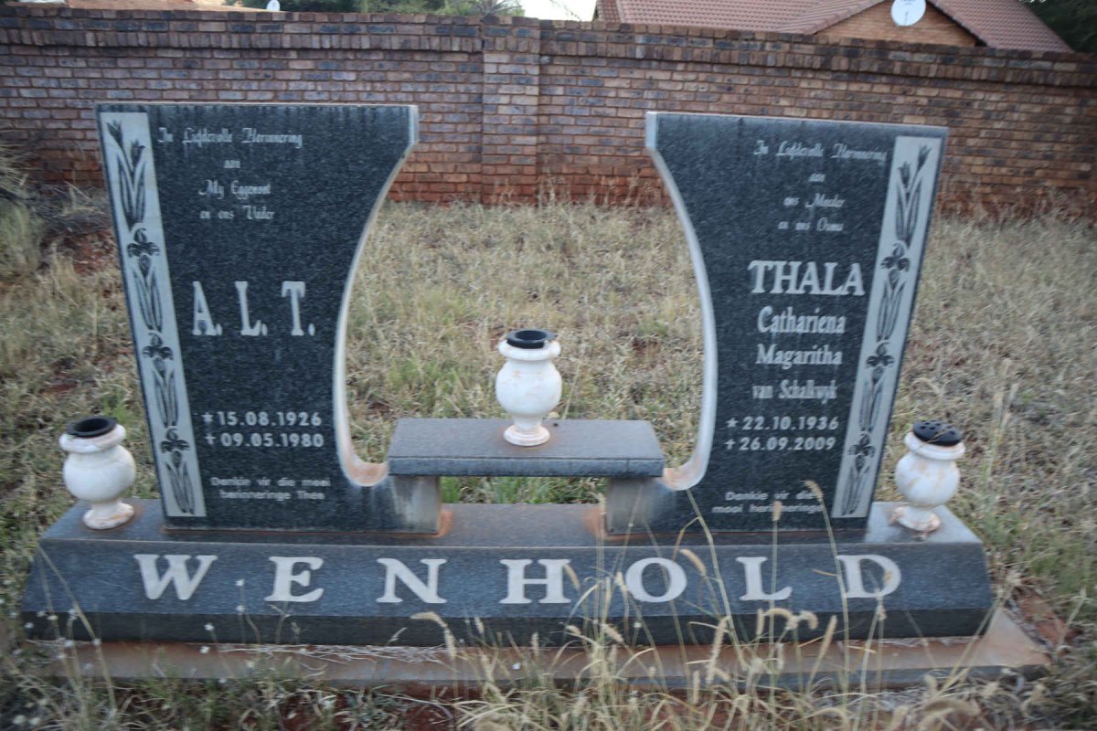 WENHOLD A.L.T. 1926-1980 &amp; Cathariena Magaritha VAN SCHALKWYK 1936-2009