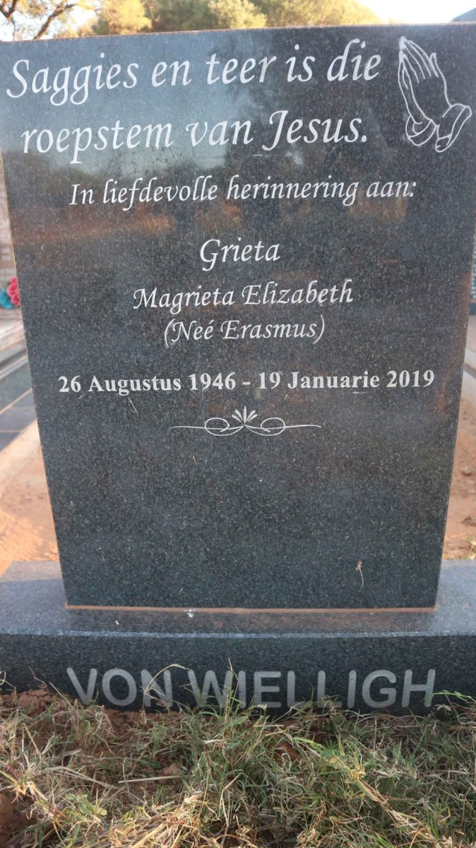 WIELLIGH Magrieta Elizabeth, von nee ERASMUS 1946-2019