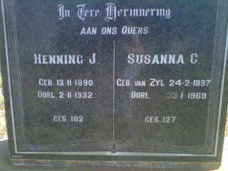 DIEDERICKS Henning J. 1890-1932 &amp; Susanna C. van ZYL 1897-1969