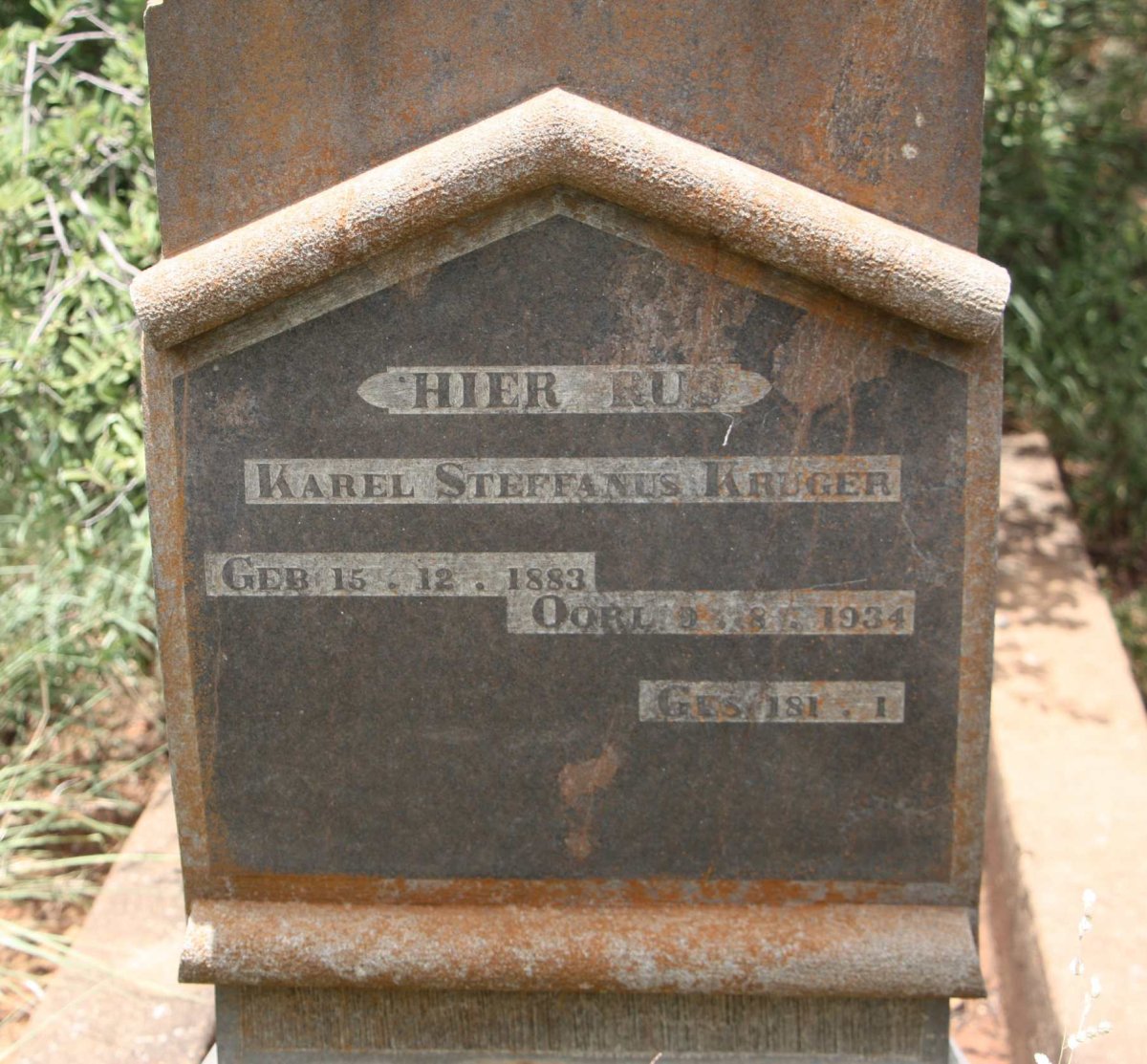KRUGER Karel Steffanus 1883-1934