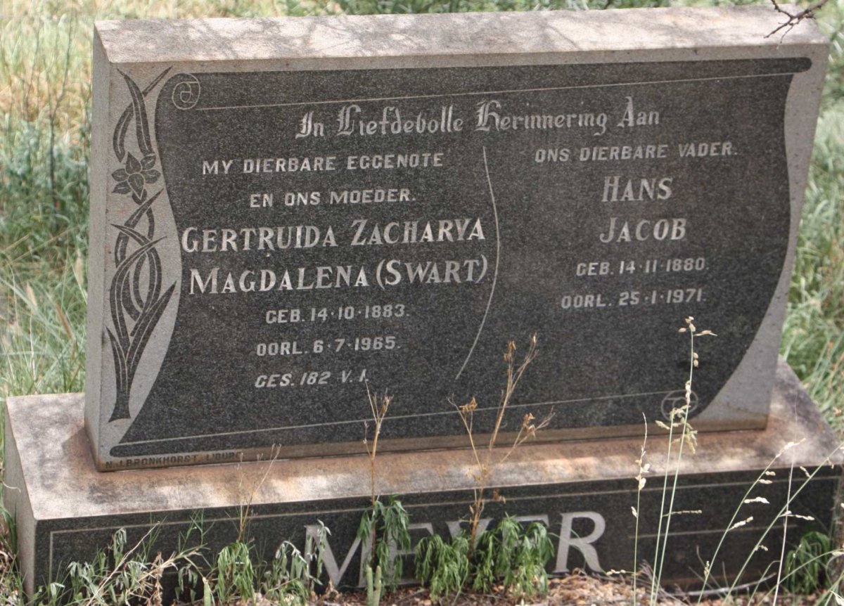 MEYER Hans Jacob 1880-1971 &amp; Gertruida Zacharya Magdalena SWART 1883-1965
