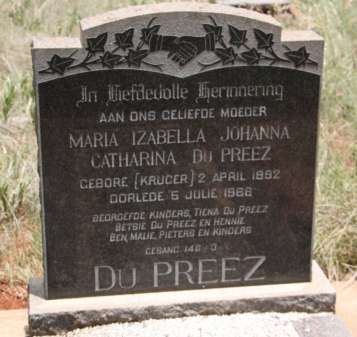 PREEZ Maria Isabella Johanna Catharina, du nee KRUGER 1892-1966