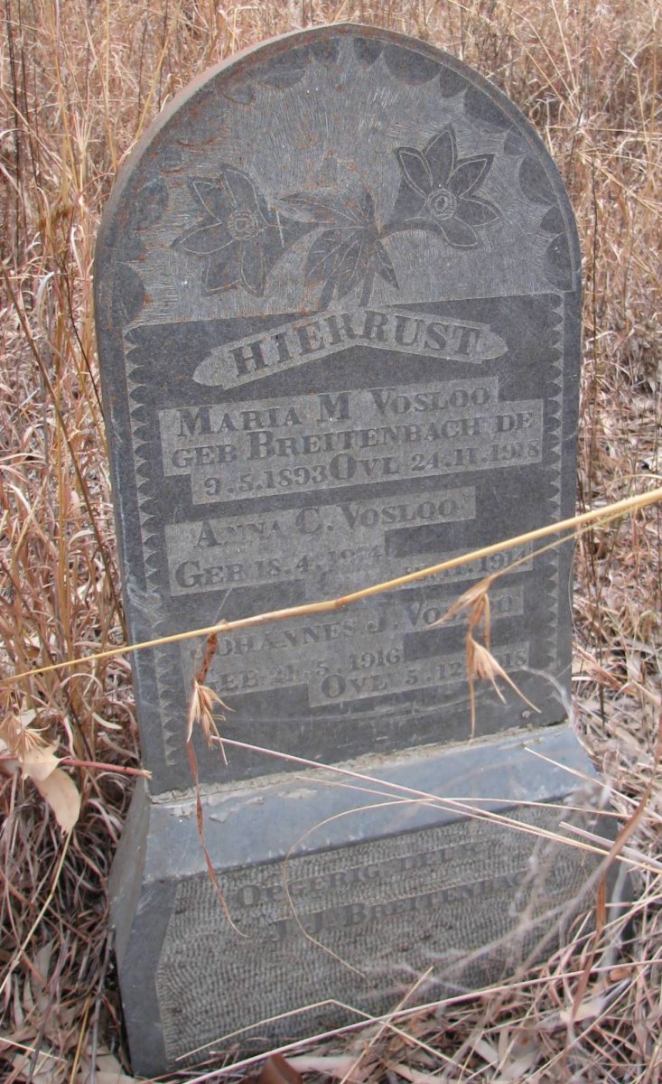 VOSLOO Maria M. nee BREITENBACH 1893-1928 :: VOSLOO Johannes J. 1916-1918 :: VOSLOO Anna C. -1914