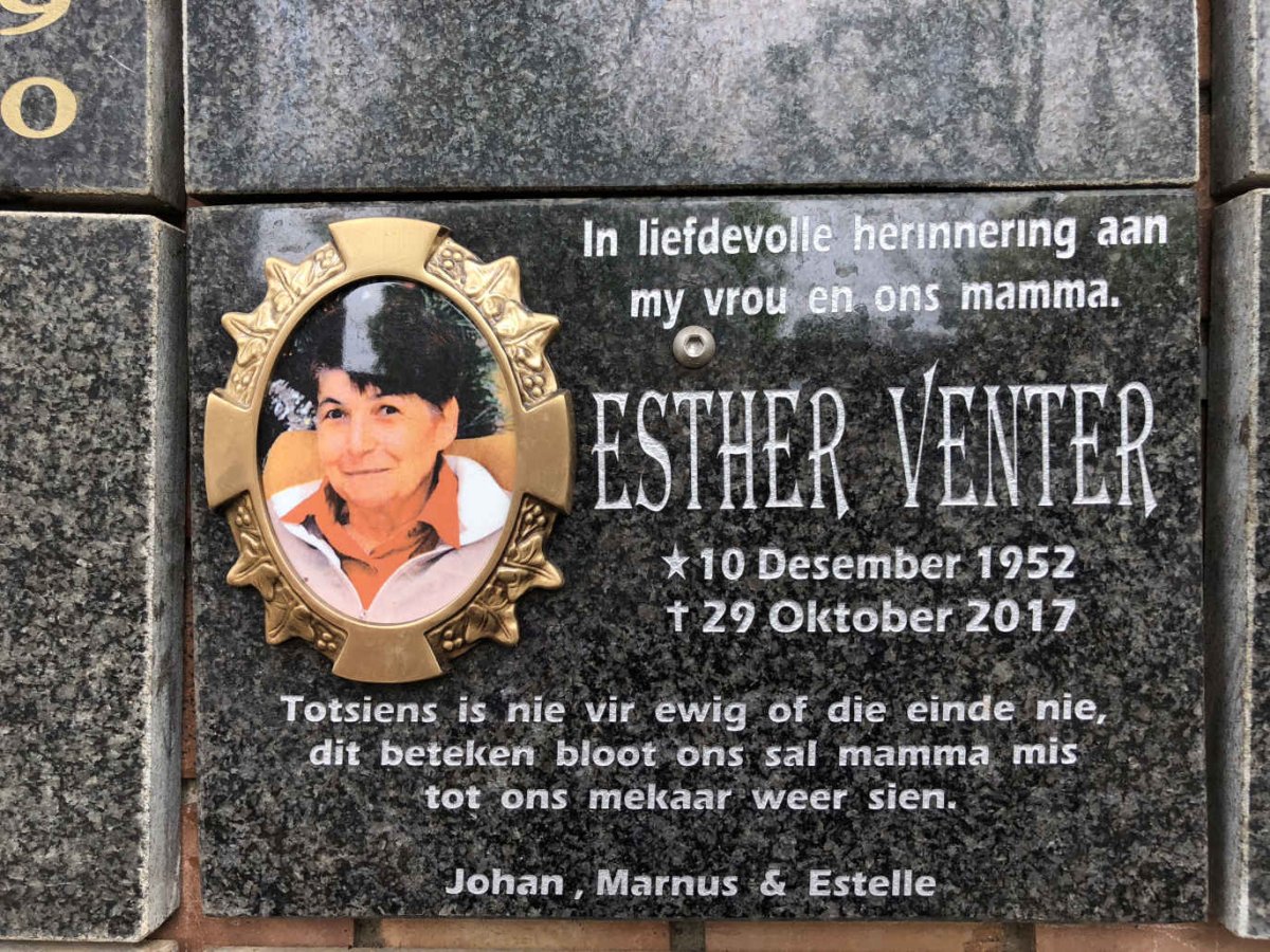 VENTER Esther 1952-2017