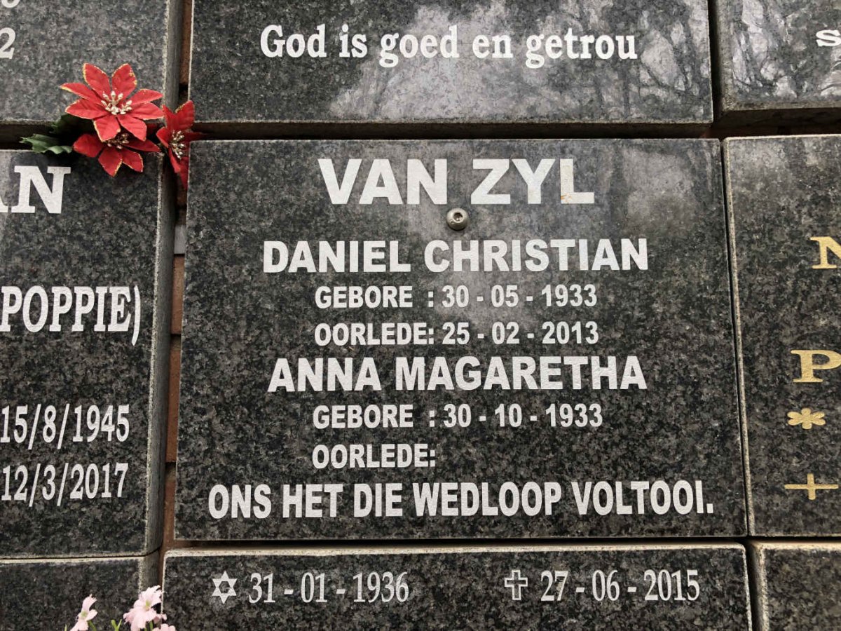 ZYL Daniel Christian, van 1933-2013 &amp; Anna Magaretha 1933-