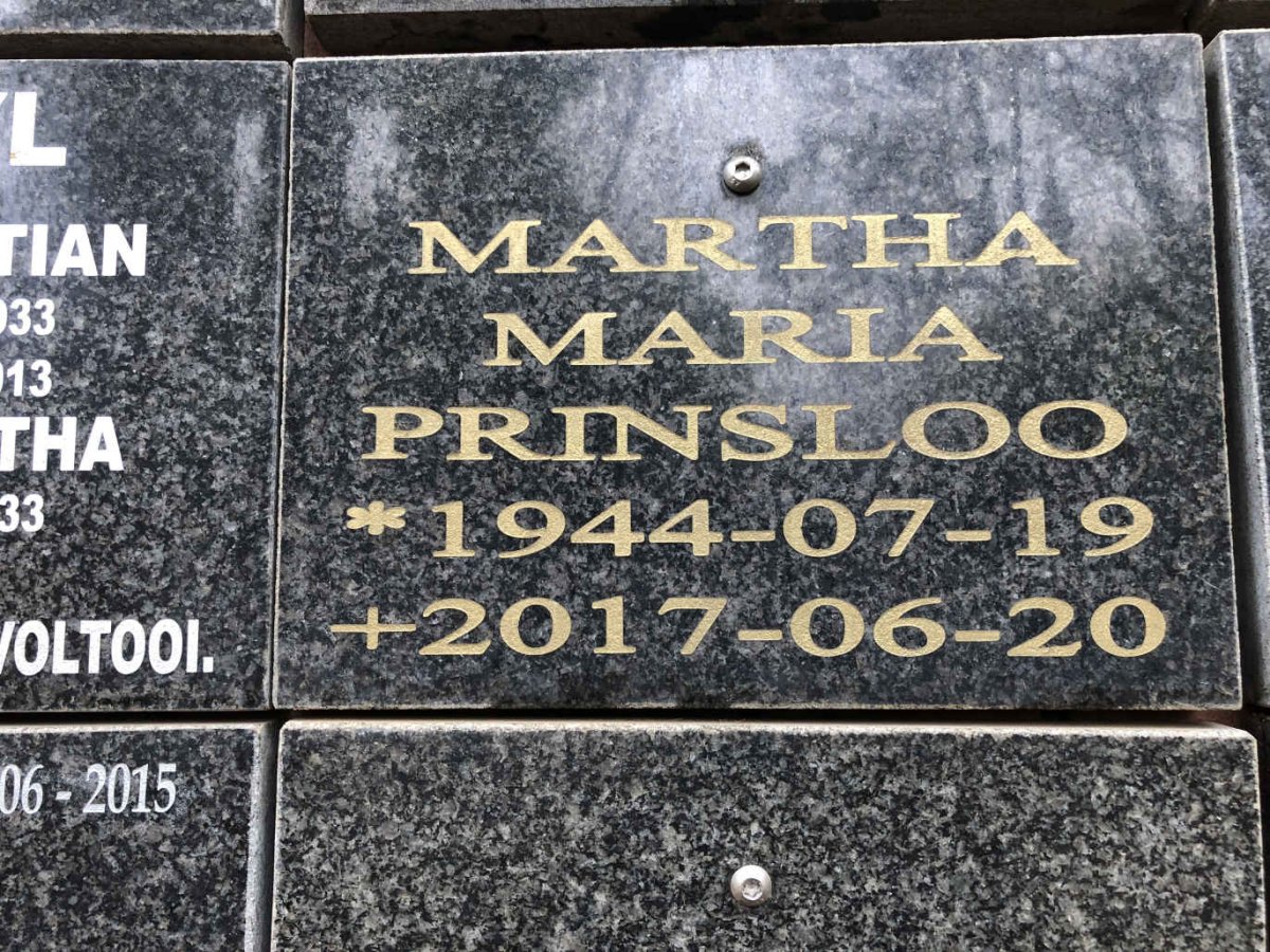 PRINSLOO Martha Maria 1944-2017