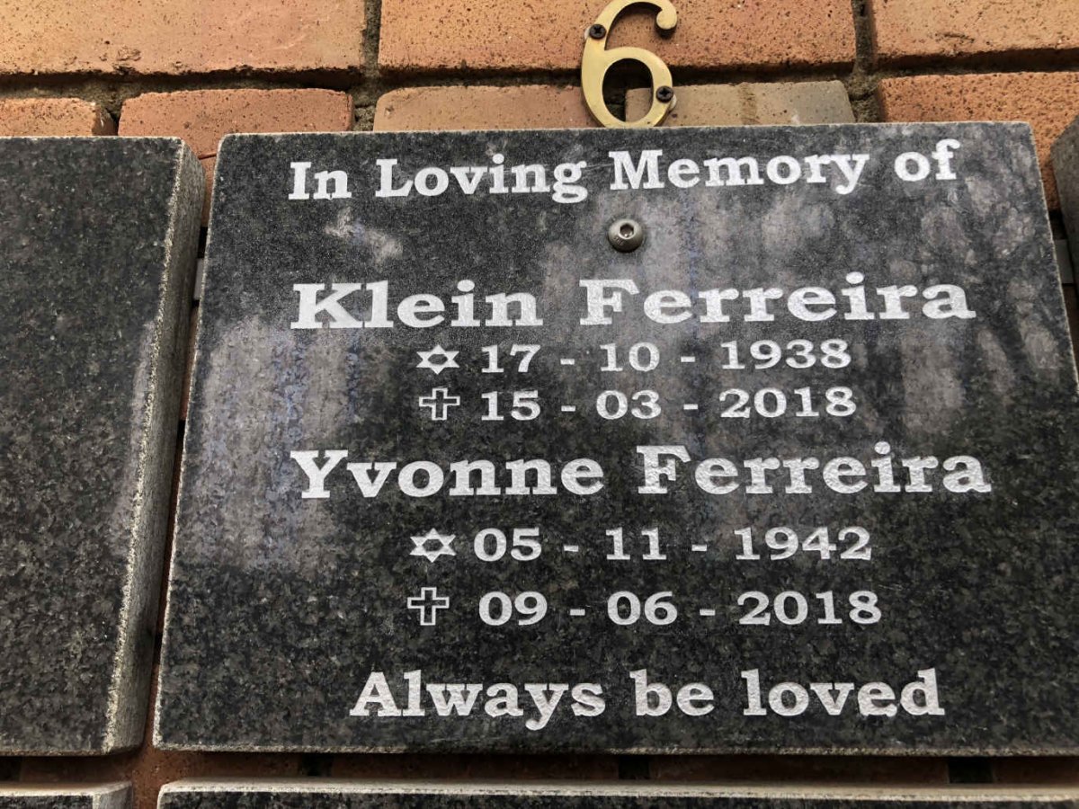 FERREIRA Klein 1938-2018 &amp; Yvonne 1942-2018