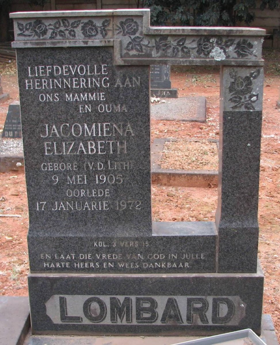 LOMBARD Jacomiena Elizabeth nee V.D. LITH -1972