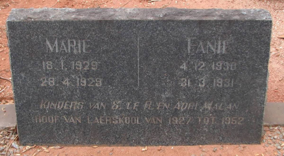 MALAN Fanie 1930-1931 :: MALAN Marie 1929-1929