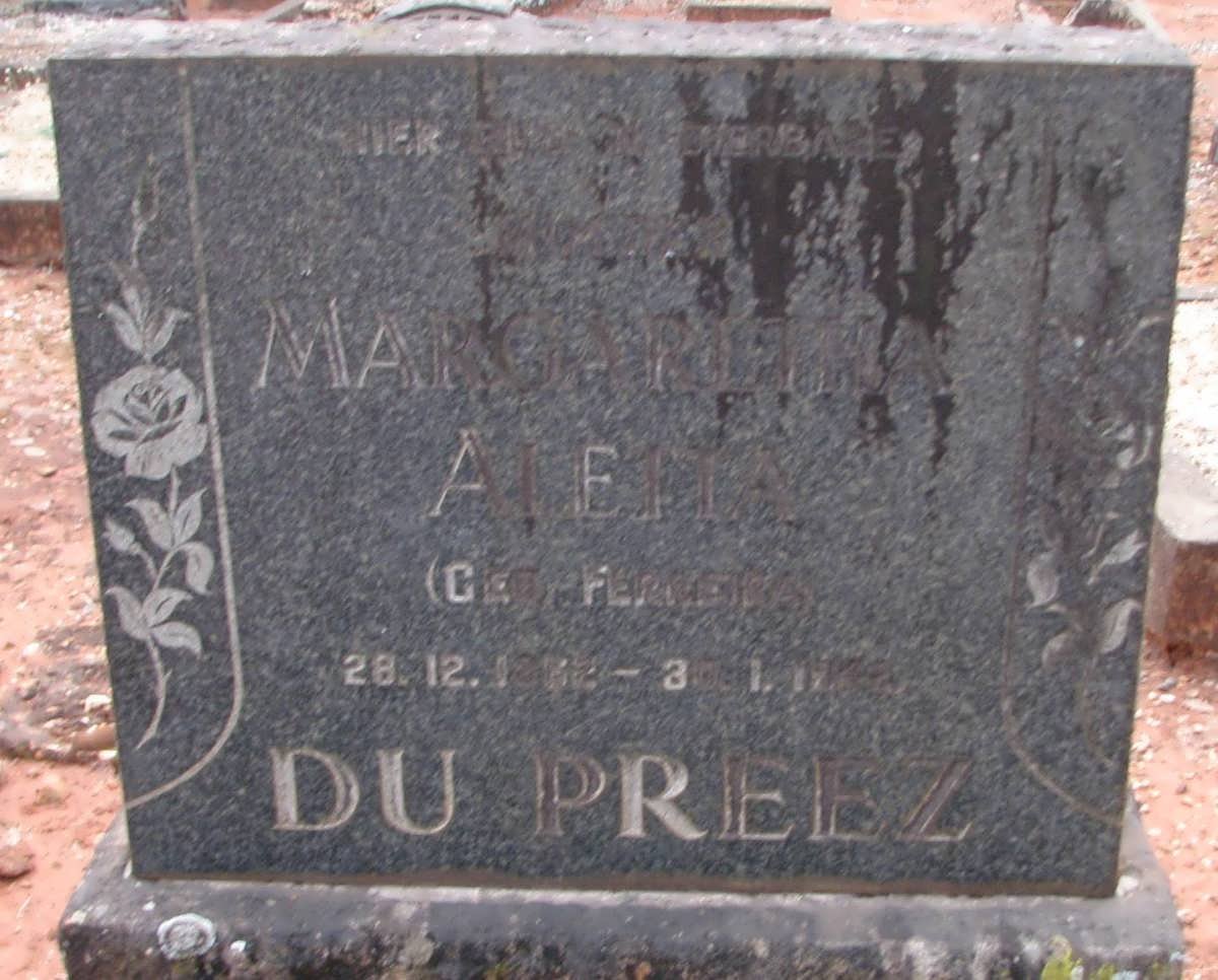 PREEZ Margaretha Aletta, du nee FERREIRA 1862-1942