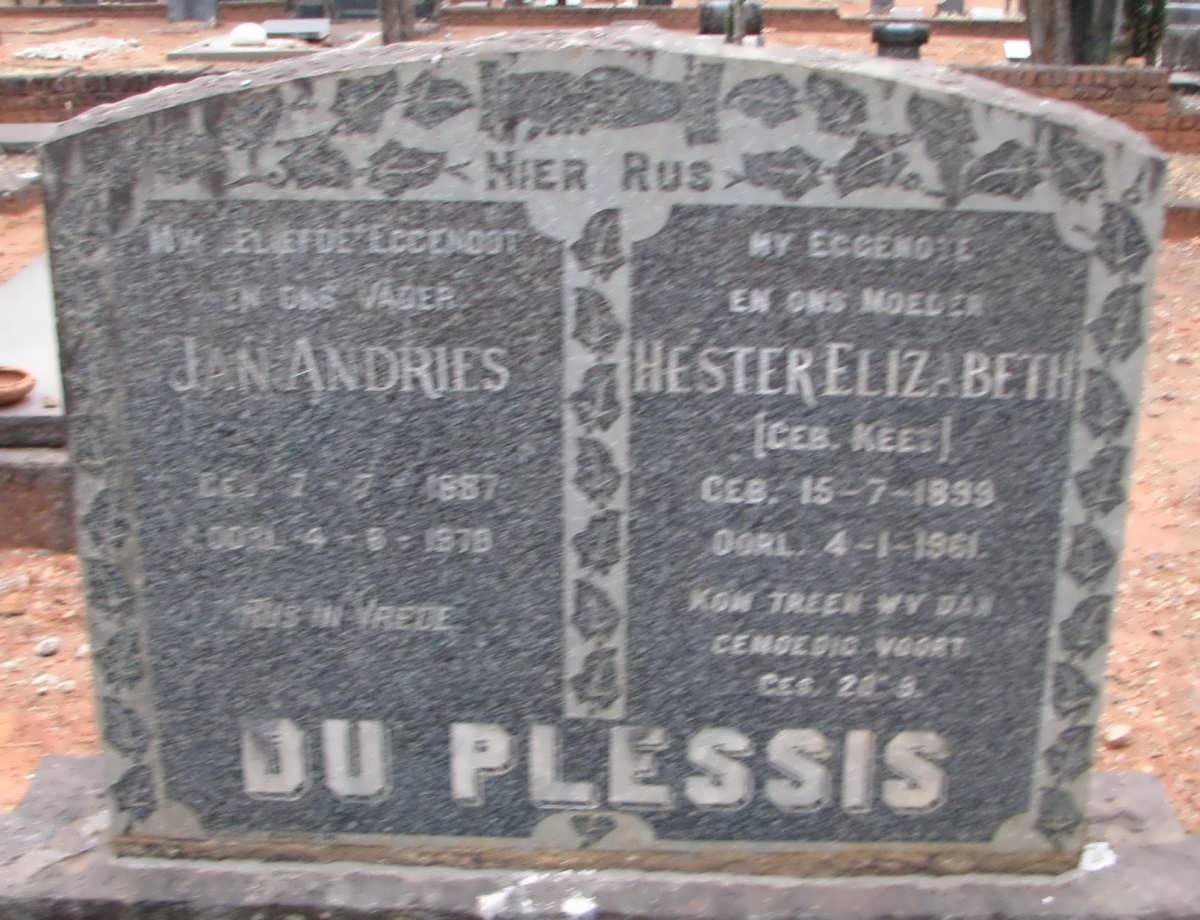 PLESSIS Jan Andries, du 1887-1978 &amp; Hester Elizabeth KEET 1899-1961