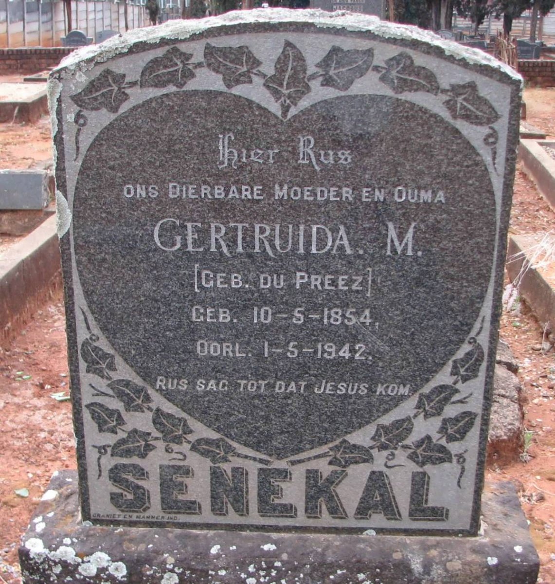 SENEKAL Gertruida M. nee du PREEZ 1854-1942