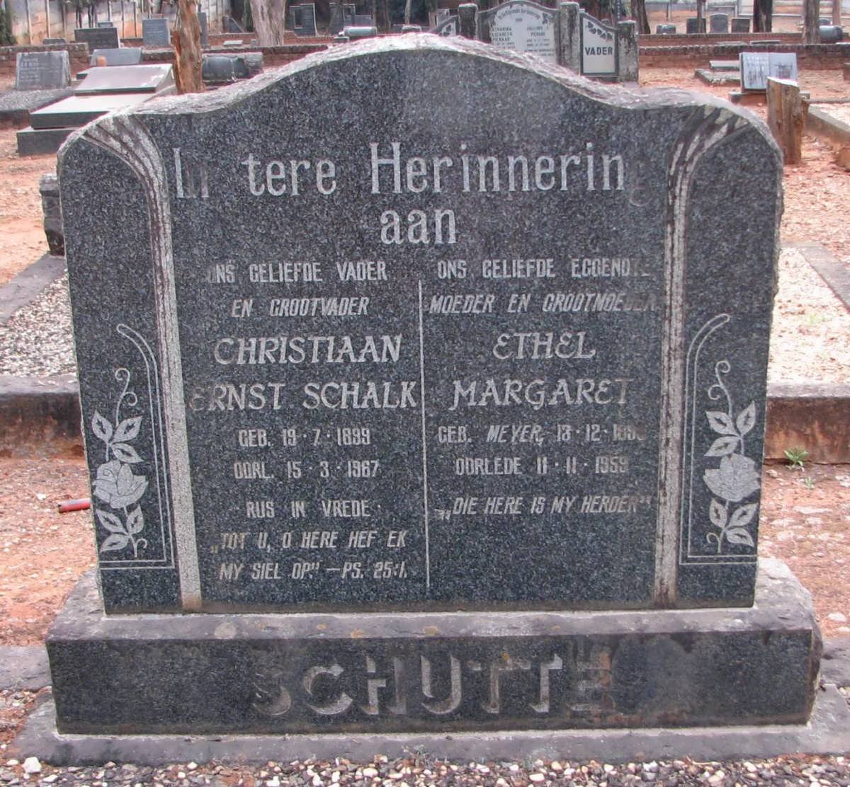 SCHUTTE Christiaan Ernst Schalk 1899-1967 &amp; Ethel Margaret 189?-1959