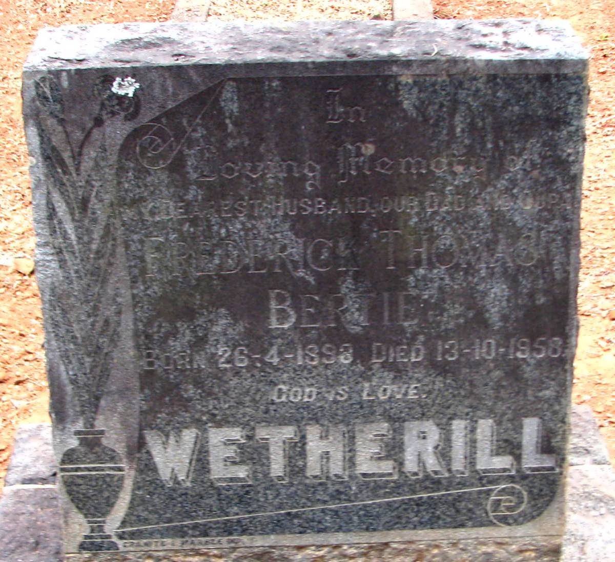 WETHERILL Frederick Thomas Bertie 1898-1958