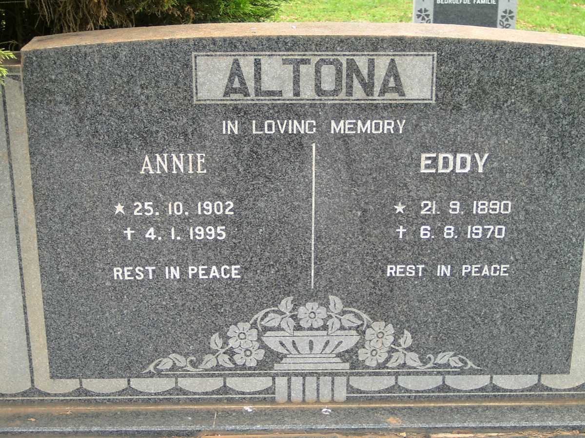 ALTONA Eddy 1890-1970 &amp; Annie 1902-1995