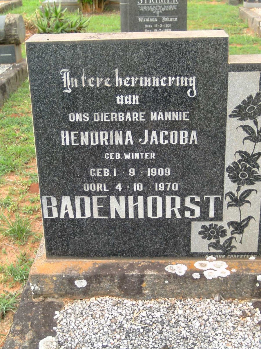 BADENHORST Hendrina Jacoba nee WINTER 1909-1970