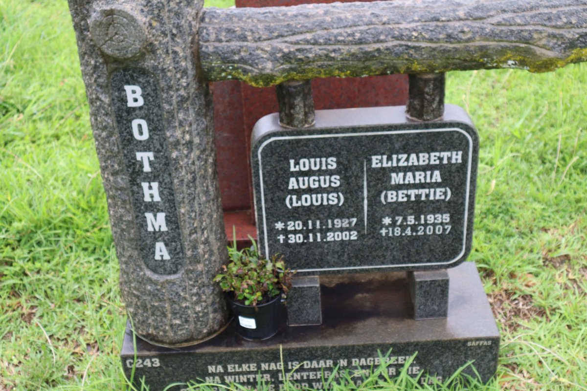 BOTHMA Louis Augus 1927-2002 &amp; Elizabeth Maria 1935-2007