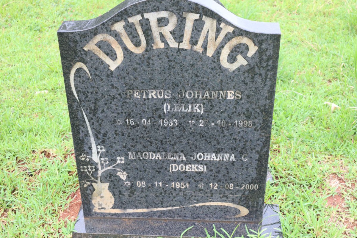 DURING Petrus Johannes 1933-1998 &amp; Magdalena Johanna C. 1951-2000