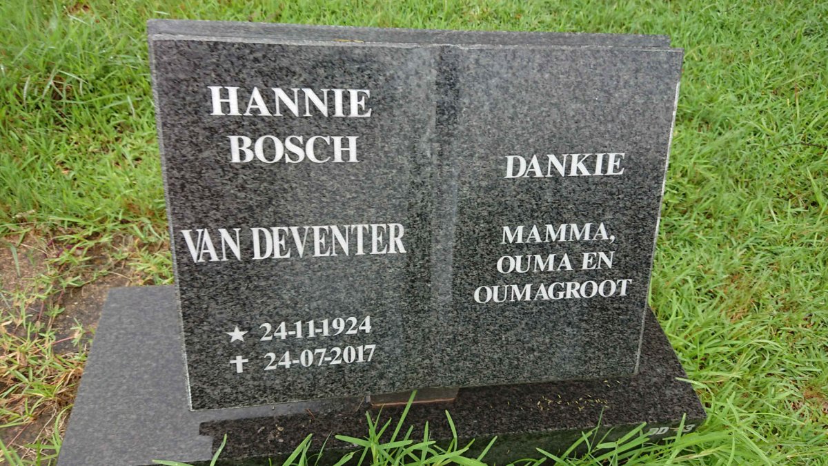 DEVENTER Hannie Bosch, van 1924-2017