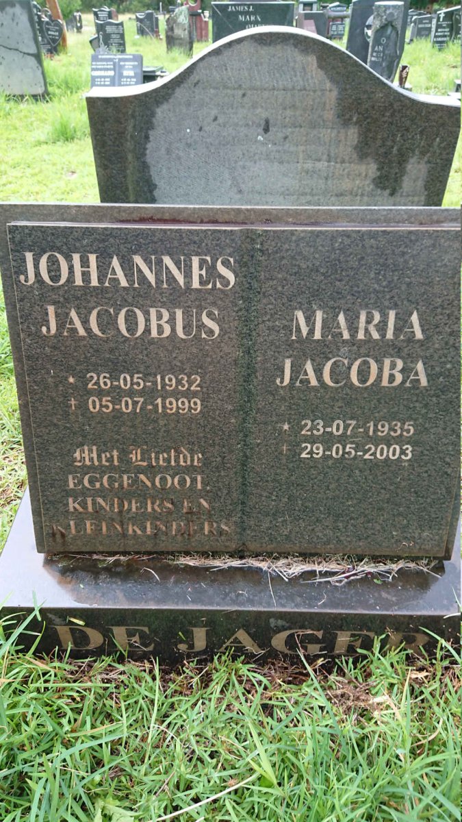 JAGER Johannes Jaccobus, de 1932-1999 &amp; Maria Jacoba 1935-2003