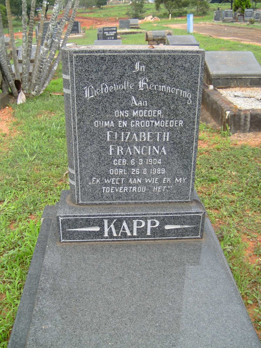 KAPP Elizabeth Francina 1904-1989