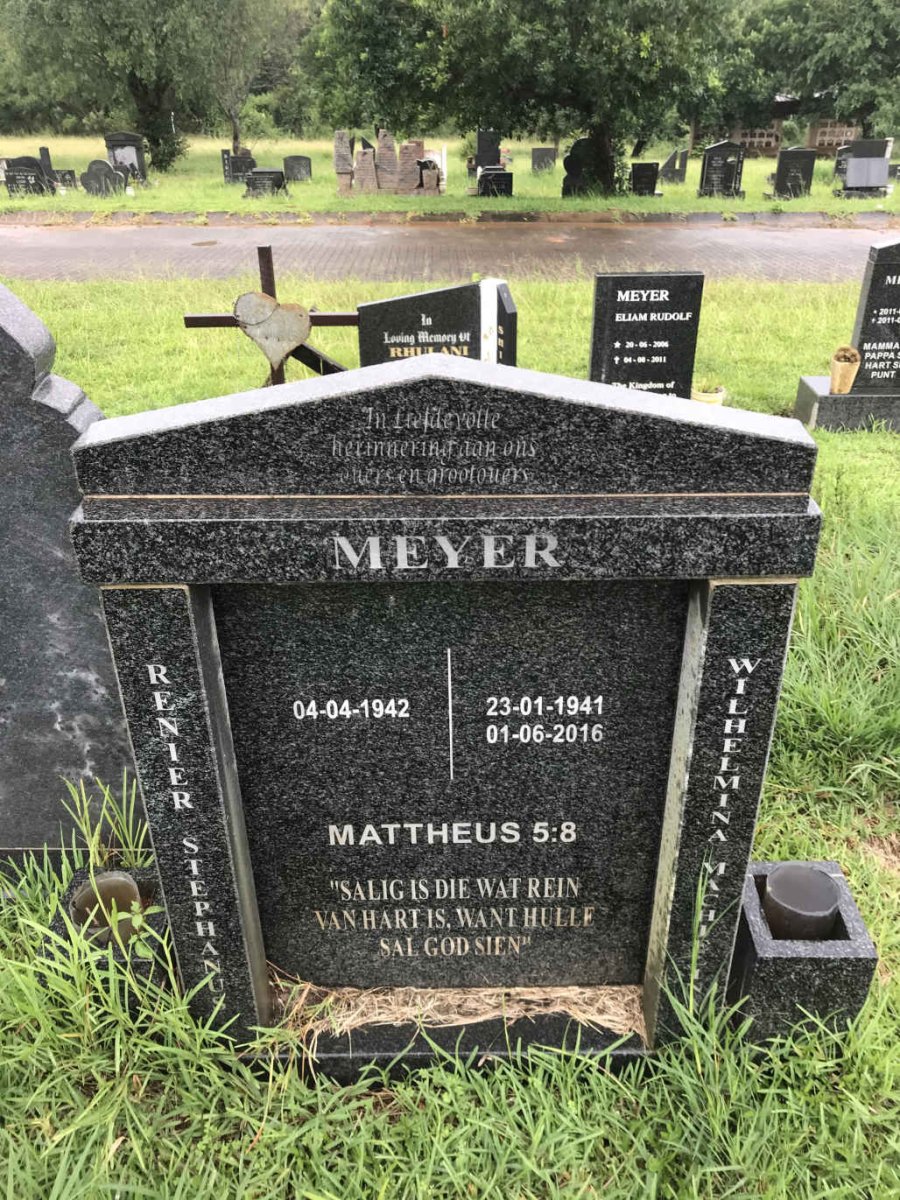 MEYER Renier Stephanus 1942- &amp; Wilhelmina Mach? 1941-2016