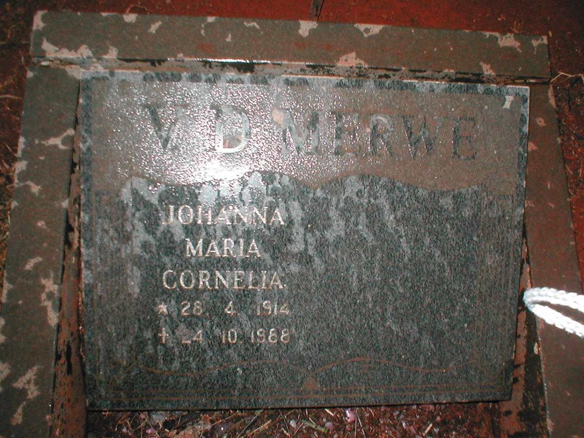 MERWE Johanna Maria Cornelia, van der 1914 -1988