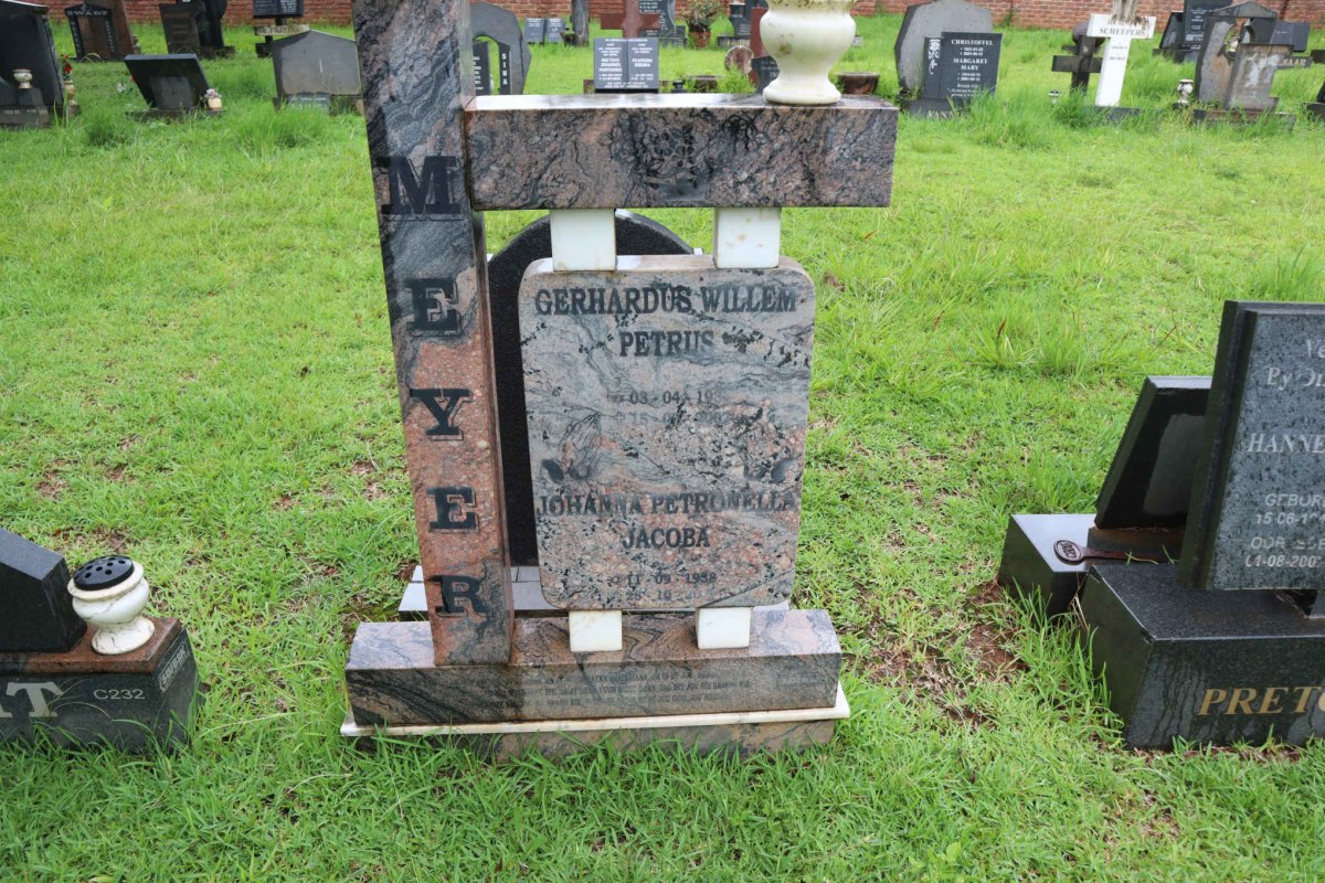 MEYER Gerhardus Willem Petrus 1933-2002 &amp; Johanna Petronella Jacoba 1938-200?