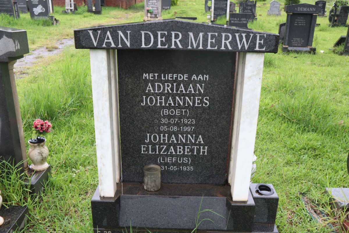 MERWE Adriaan Johannes, van der 1923-1997 &amp; Johanna Elizabeth 1935-
