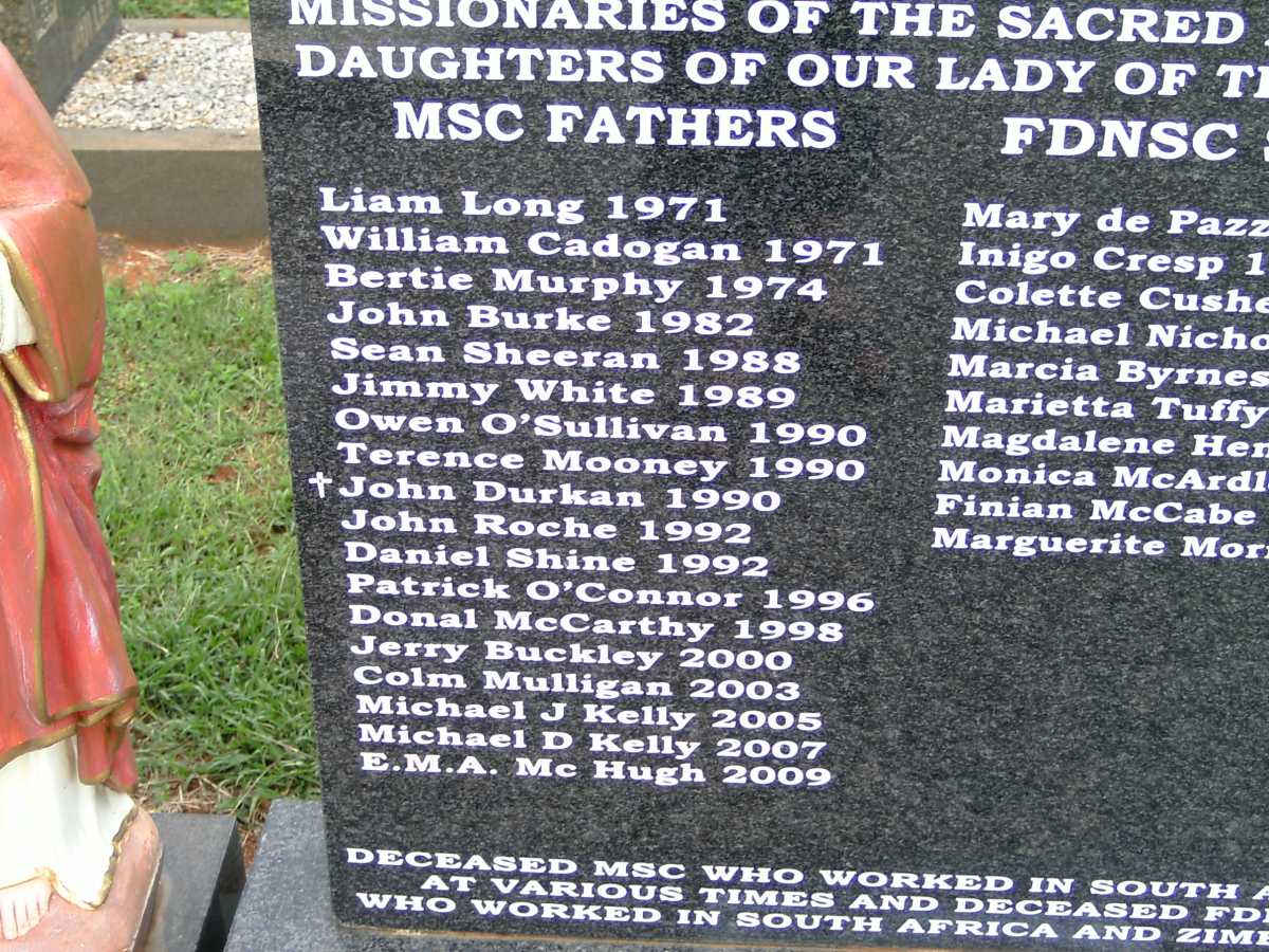 Memorial for the Missionaries of the Sacred Heart and Daughters of our Lady of the Sacred Heart