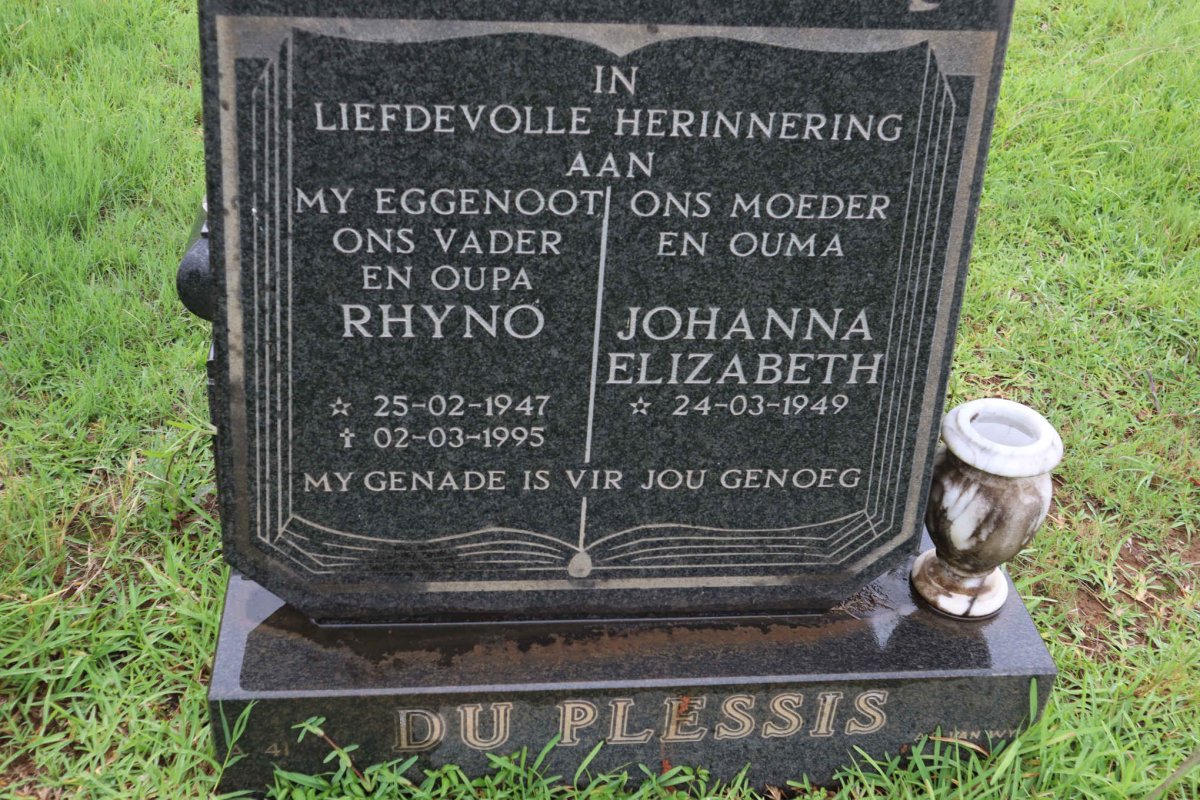 PLESSIS Rhyno, du 1947-1995 &amp; Johanna Elizabeth 1949-