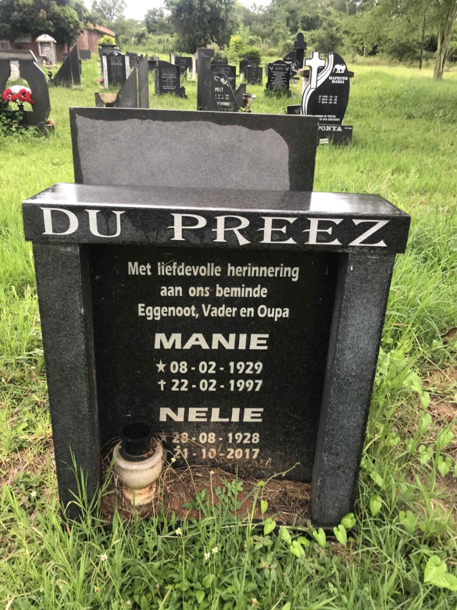 PREEZ Manie, du 1929-1997 &amp; Nelie 1928-2017
