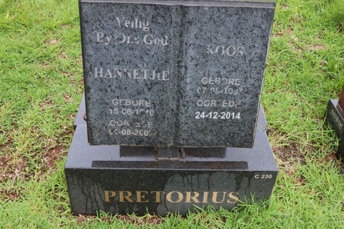 PRETORIUS Koos 1937-2014 &amp; Hannetjie 1940-2002