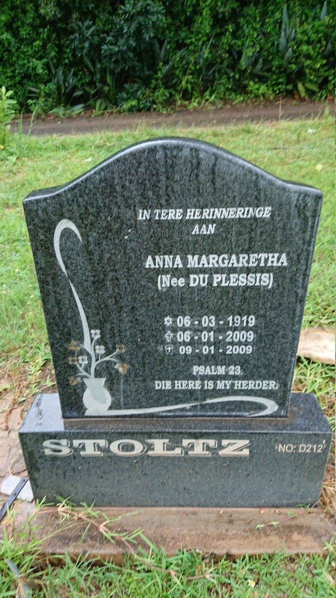 STOLTZ Anna Margaretha nee DU PLESSIS 1919-2009