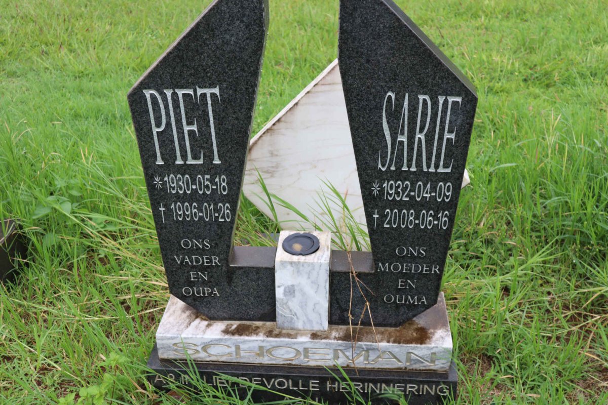 SCHOEMAN Piet 1930-1996 &amp; Sarie 1932-2008