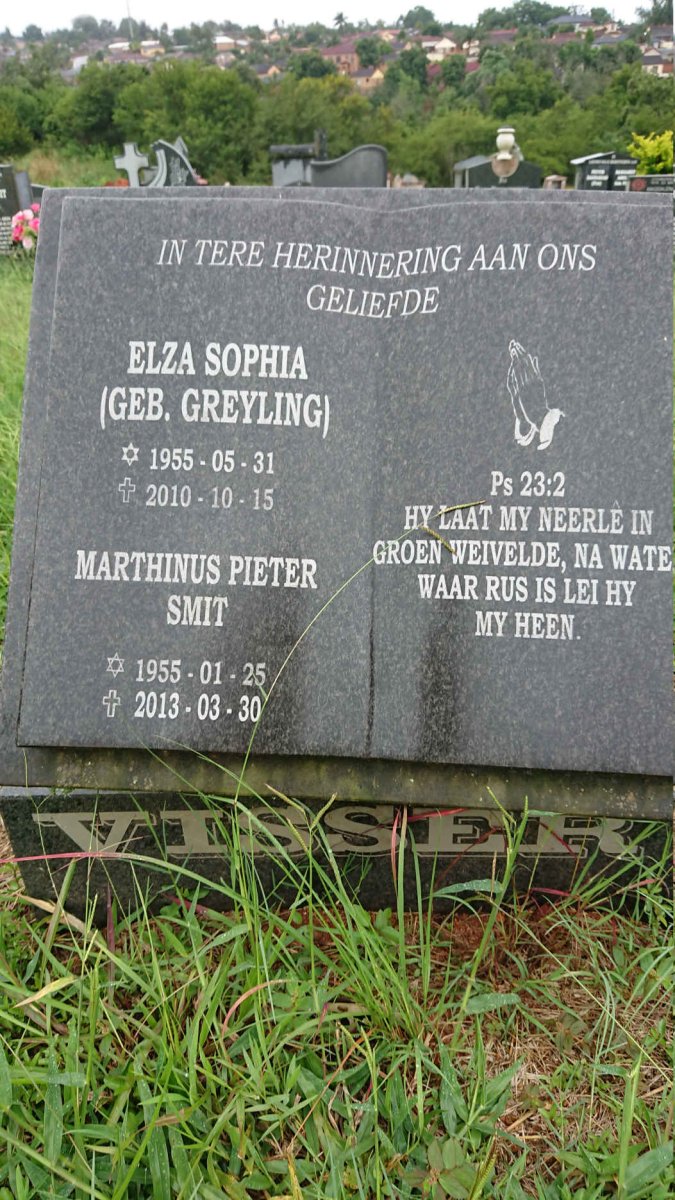 VISSER Marthinus Pieter Smit 1955-2013 &amp; Elza Sophia GREYLING 1955-2010
