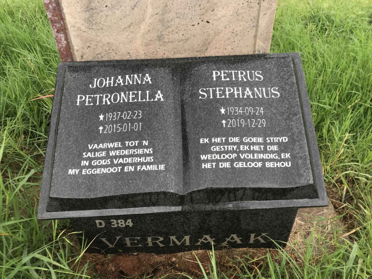 VERMAAK Petrus Stephanus 1934-2019 &amp; Johanna Petronella 1937-2015