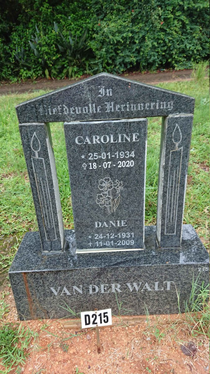 WALT Danie, van der 1931-2009 &amp; Caroline 1934-2020