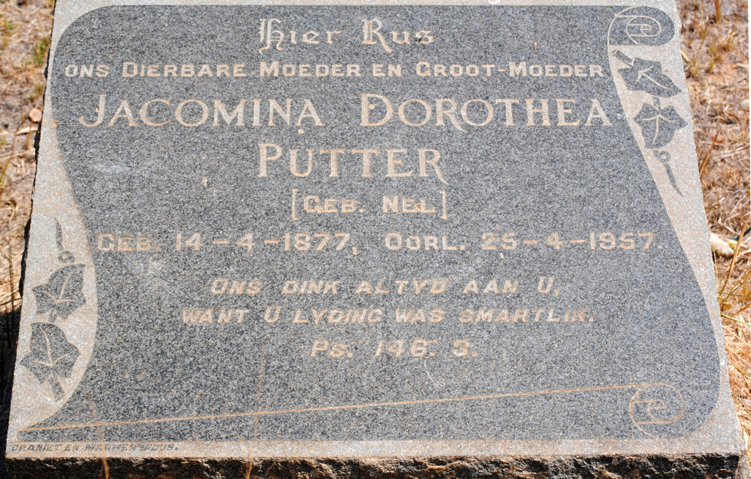 PUTTER Jacomina Dorothea nee NEL 1877-1957